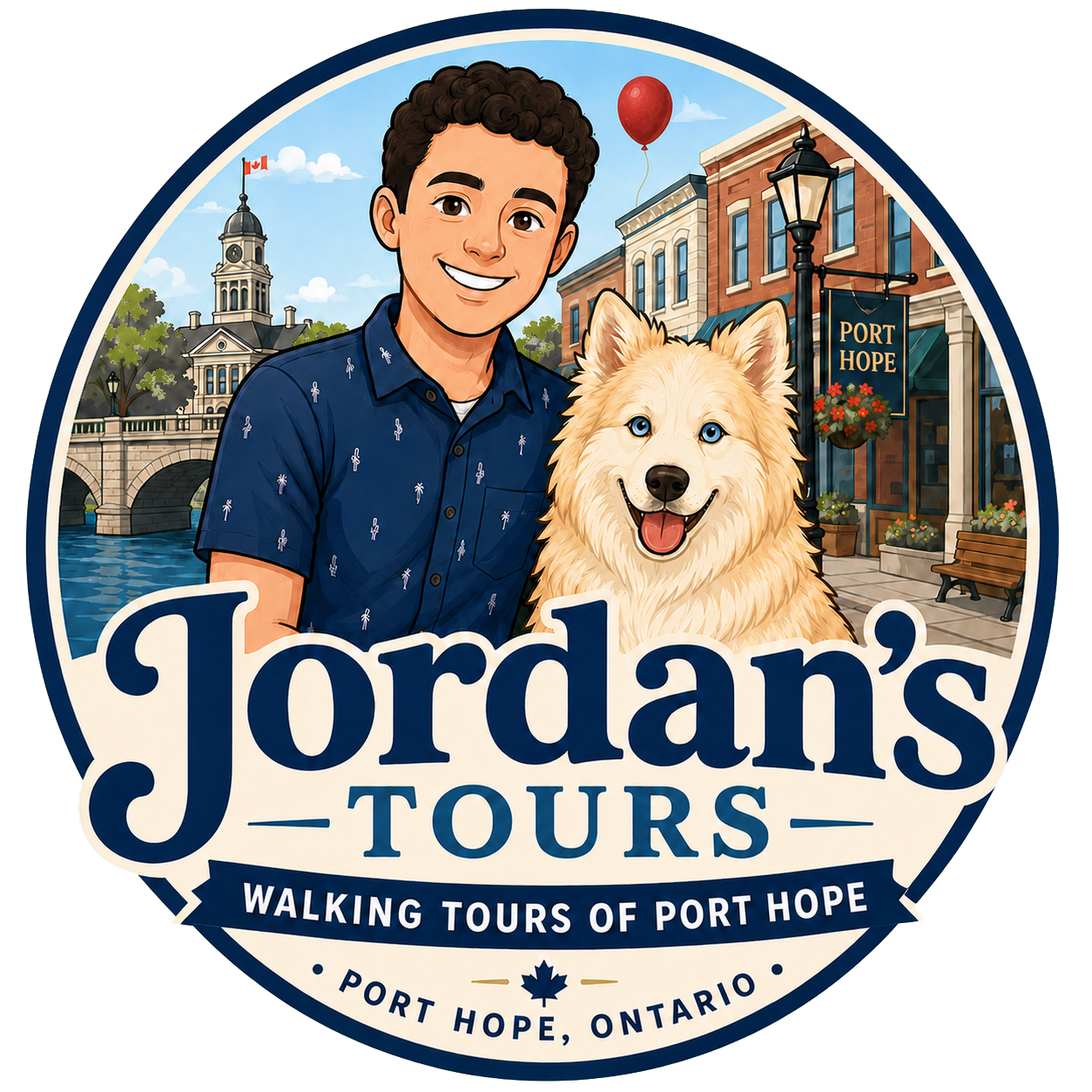 Jordan and Buddy in downtown Port Hope for Jordan's Tours